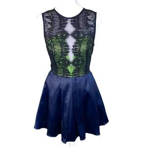Mustard Seed Womens Sz S Dress Blue, Green, Lace, Sheer  Sleeveless